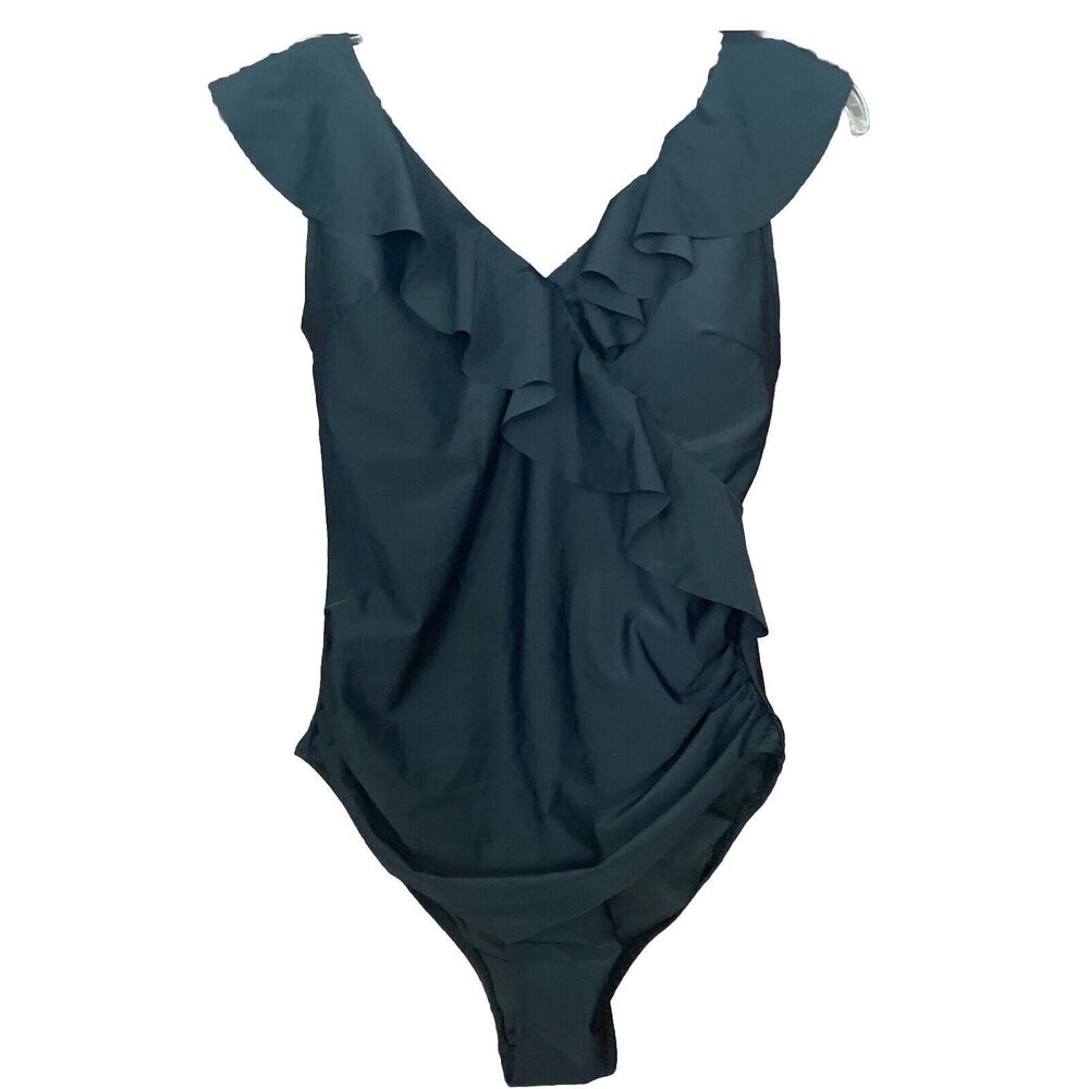 Blooming Jelly Women's Size L Tummy Control Slimming Ruffle Wrap Vneck Swimsuit